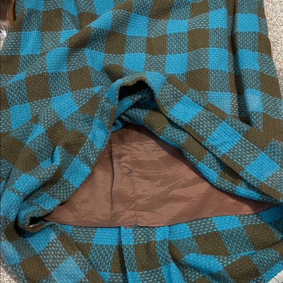 Blue and Brown Checkered Vintage Pencil Skirt - Picture 4 of 12